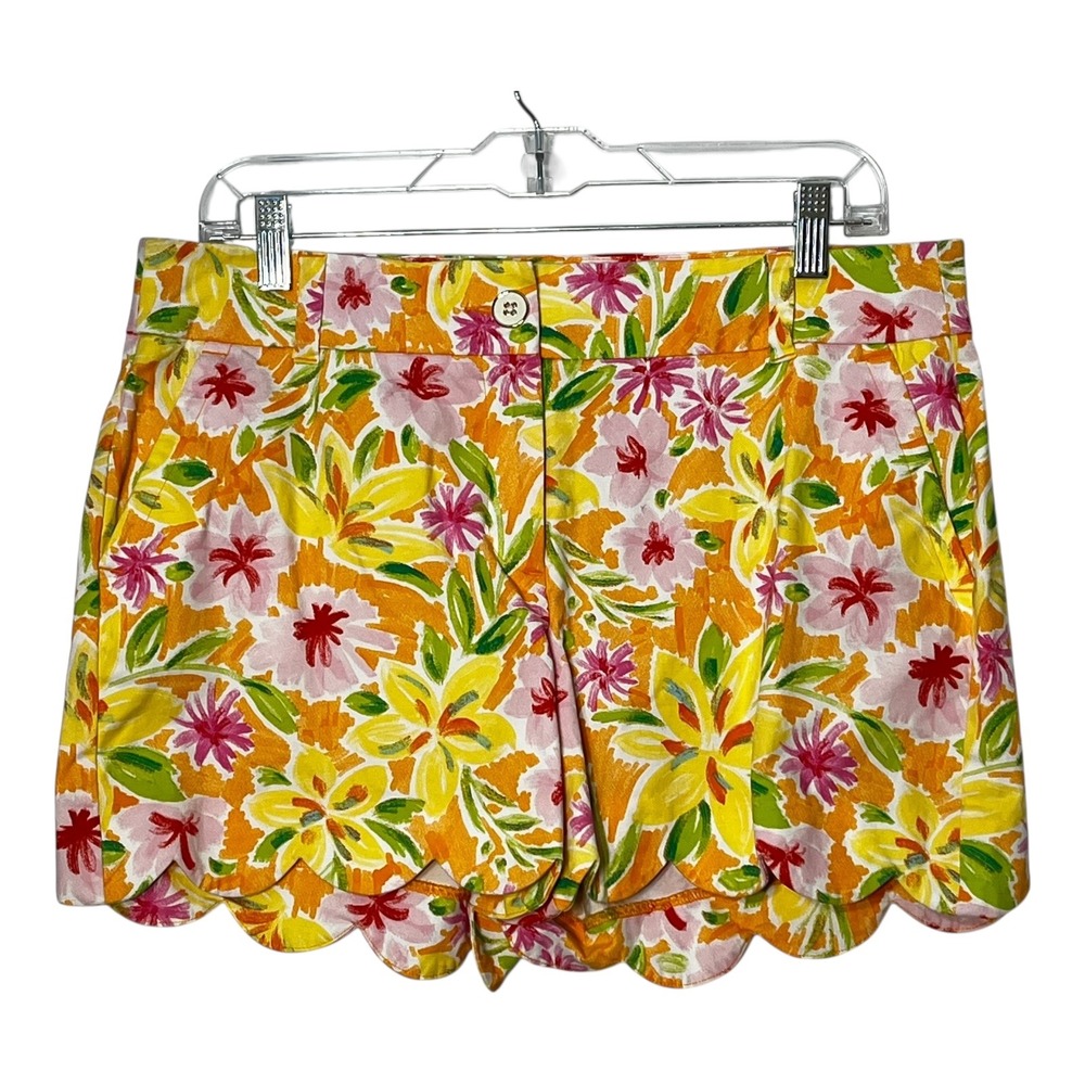 Crown &‎ Ivy Shelby Yellow Orange Floral Scalloped Hem Shorts Womens Size 8